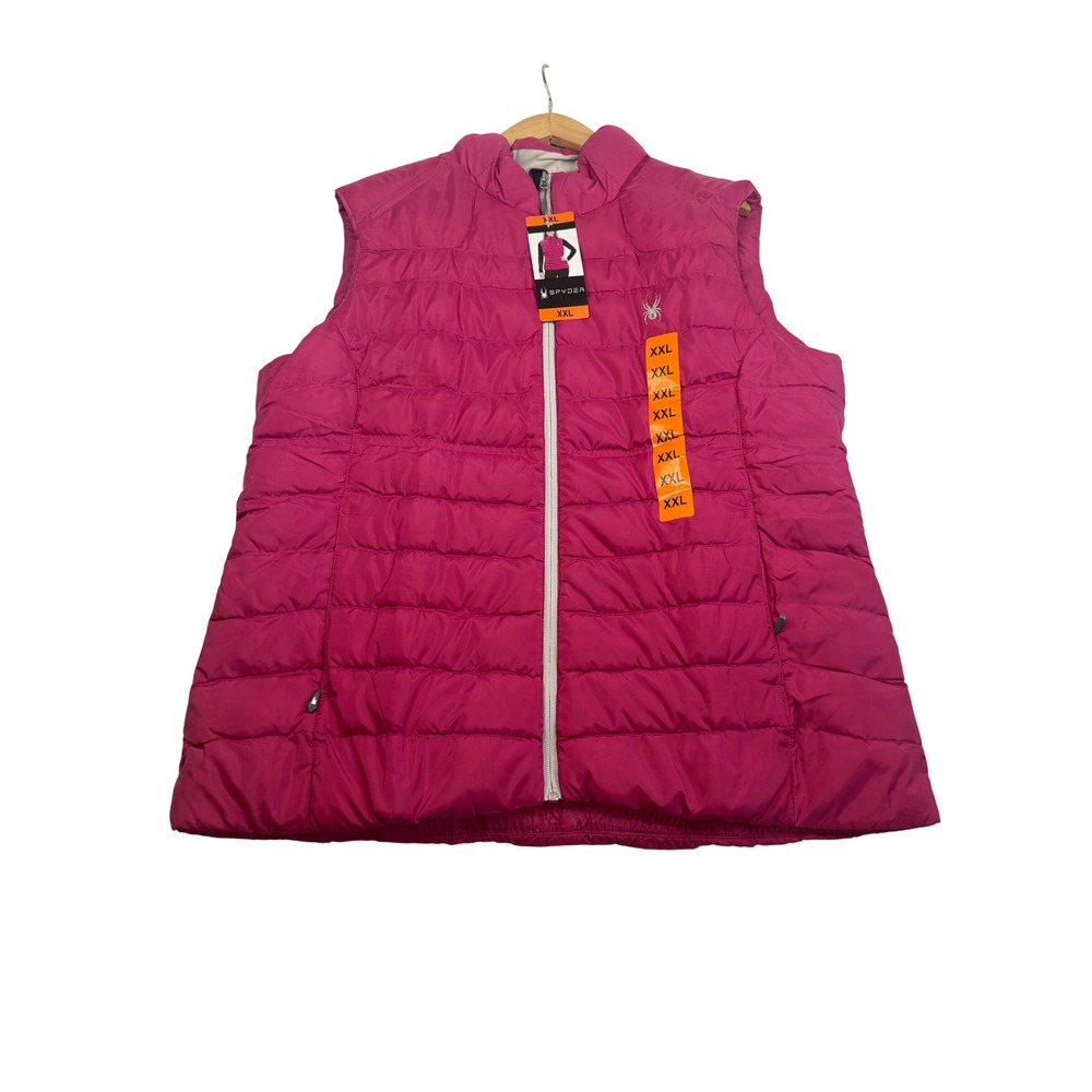 Spyder Womens XXL Pink Duck Down Puffer Vest Full Zip Quilted Sleeveless Jacket